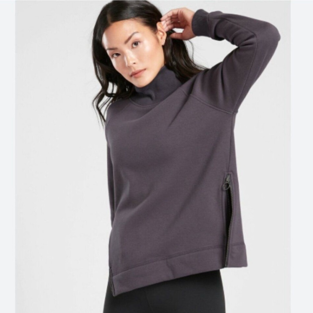 Athleta Cozy Karma Side Zip Funnel Neck Sweatshirt Purple Fleece Pullover Small